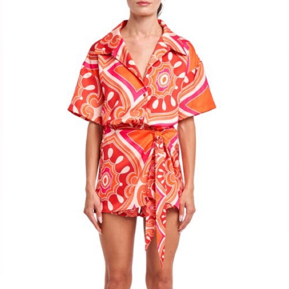 Ciebon Margaery Abstract Print Romper in Orange Multi size Small